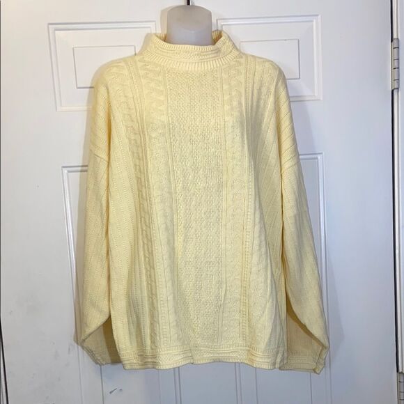 Basic Editions Gold Cowl Turtleneck Sweater with Cable Knit Size Medium Unisex - Picture 2 of 7